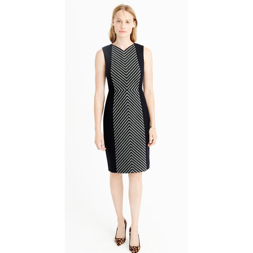 J. Crew Dress Chevron Tweed Size 2 Petite Black Grey Sleeveless Knee Length Work